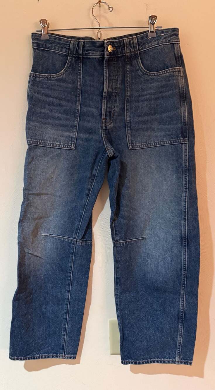 Madewell Darted Barrel-Leg Jeans Women’s 27 Blue Denim Patch Pocket 100% Cotton